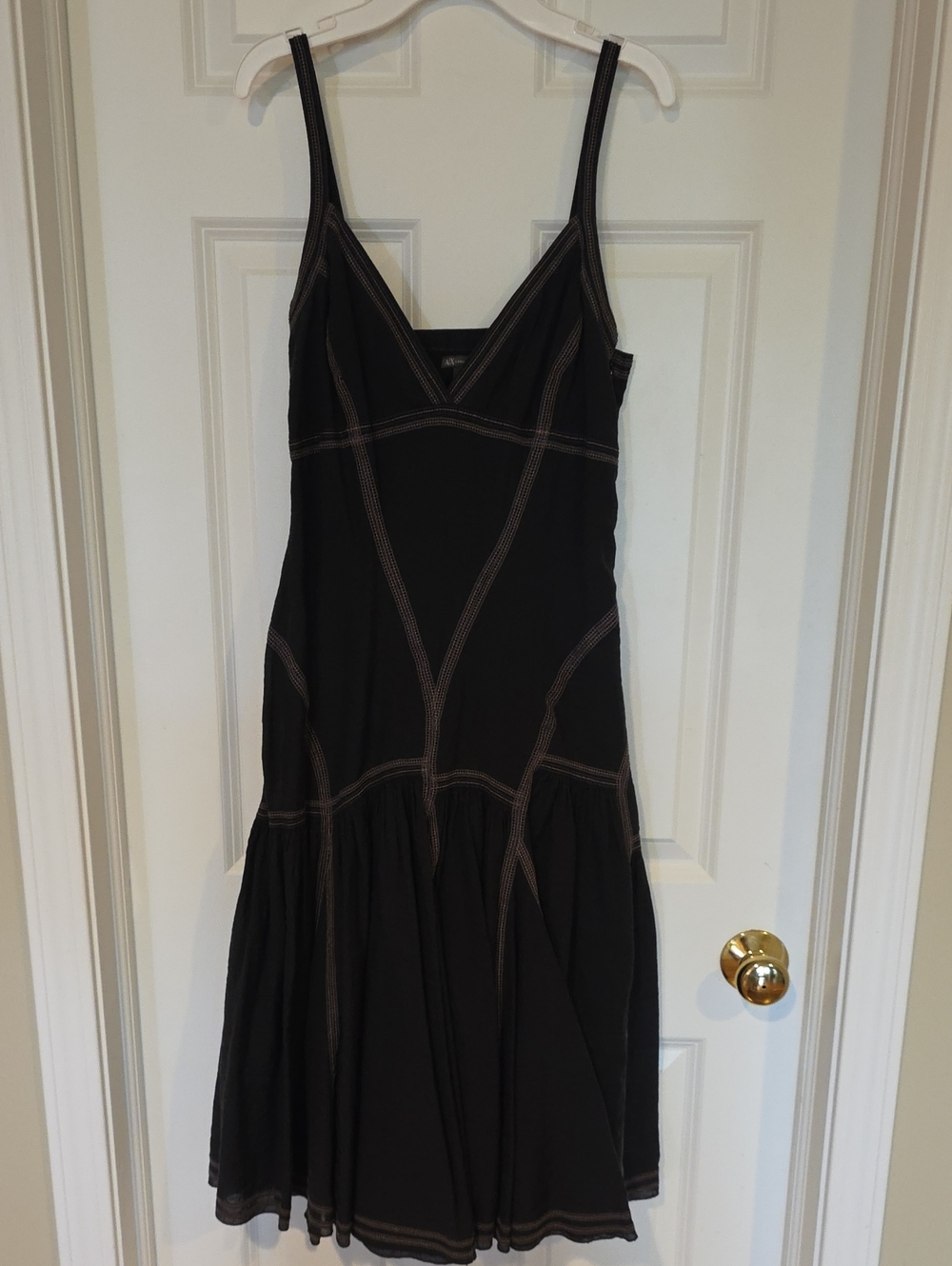 Armani Exchange Black Midi Dress with Tan Contrast Stitching